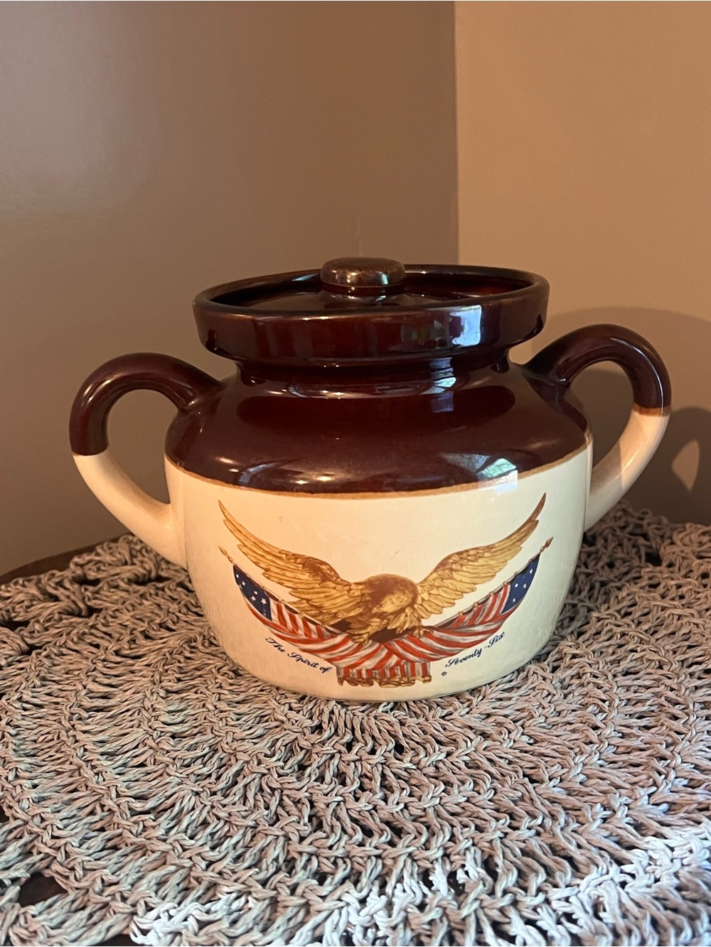 Vintage McCoy Bean Pot Patriotic Eagle Cookie Jar America #342